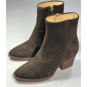 Talbot Ankle Boots Womens 6M Brown Suede Leather Pointed Toe Block Heel Side Zip